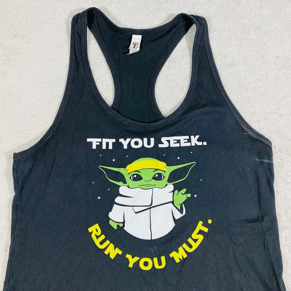 Next Level Star Wars Baby Yoda Tank Top Womens Large Black Fit You Seek Run Must - Picture 2 of 11